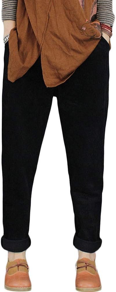Women's Casual Corduroy Pants Comfy Pull on Elastic Waist Trousers Drawstring Cotton Pants