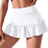 Women Stretchy Flared Ruffle Layered Mini Tennis Skater Skirts with Short