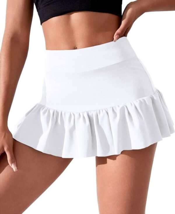 Women Stretchy Flared Ruffle Layered Mini Tennis Skater Skirts with Short