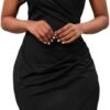 Women's Sexy Sleeveless V Neck Bodycon Dress Wedding Guest Cocktail Evening Party Work Faux Wrap Ruched Midi Dresses