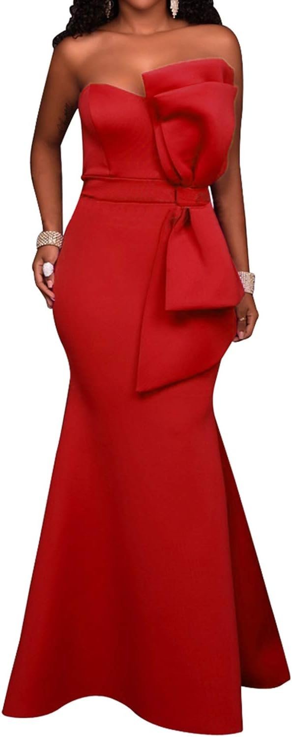 Women's Sexy Off The Shoulder Oversized Bow Applique Evening Gown Party Maxi Dress