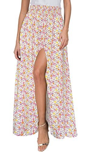 Women's Print Long Skirts High Waist Split A Line Full Length Maxi Skirt