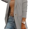 Womens Casual Long Sleeve Blazers Solid Color Knit Blazer Work Office Open Front Blazer Jacket