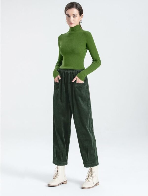 Women's Corduroy Baggy Pants Elastic Waist Loose Harem Pant Cotton Wide Leg Trousers with Pockets