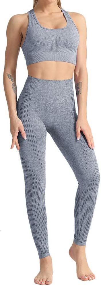 Women 2 Piece Workout Outfits Sports Bra Seamless Leggings Yoga Gym Activewear Set