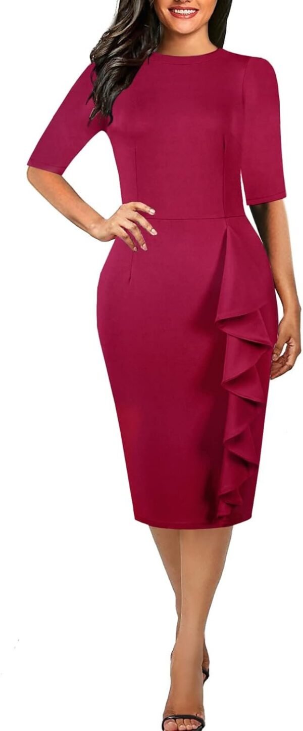 Women's Vintage Short Sleeve Polka Dot Falbala Fold Slim Fit Pencil Dress