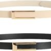 Womens Leather Belt Skinny Waist Belt for Dresses Jeans Pants with Gold Buckle