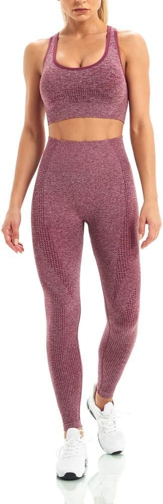 Women 2 Piece Workout Outfits Sports Bra Seamless Leggings Yoga Gym Activewear Set