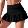 Women Stretchy Flared Ruffle Layered Mini Tennis Skater Skirts with Short