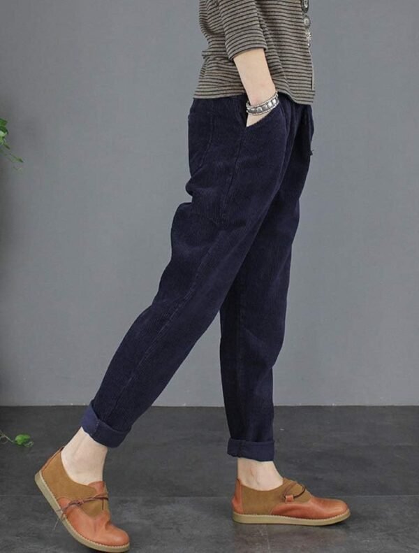 Women's Casual Corduroy Pants Comfy Pull on Elastic Waist Trousers Drawstring Cotton Pants