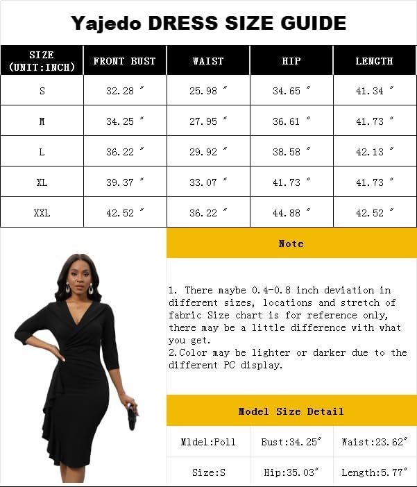 Women's Sexy V Neck 3/4 Sleeve Vintage Warp Ruffle Ruched Bodycon Cocktail Party Midi Dress