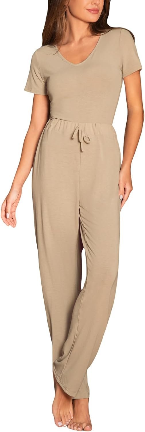 Womens Short Sleeve Pajama Sets V Neck Loungewear Sleepwear Soft Pjs Sets