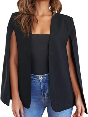 Womens Cape Blazer Split Sleeve Open Front Casual Jacket Coat Workwear