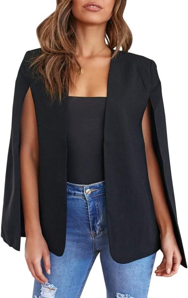 Womens Cape Blazer Split Sleeve Open Front Casual Jacket Coat Workwear