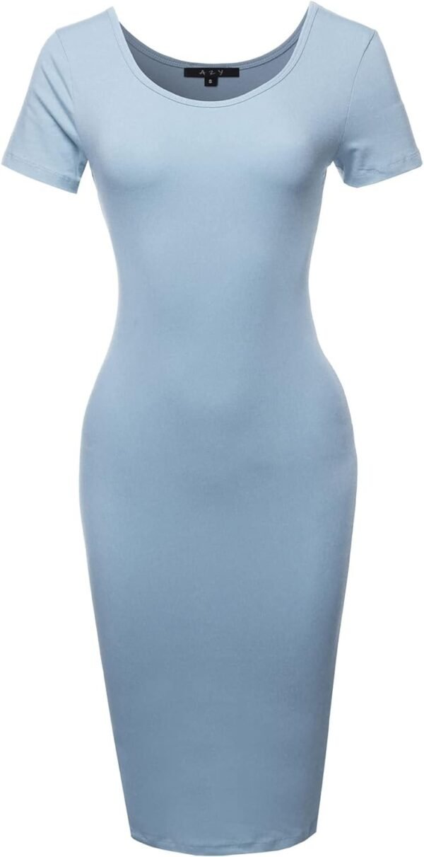 Women's Solid Fitted Classic Short Sleeve Premium Cotton Midi Dress