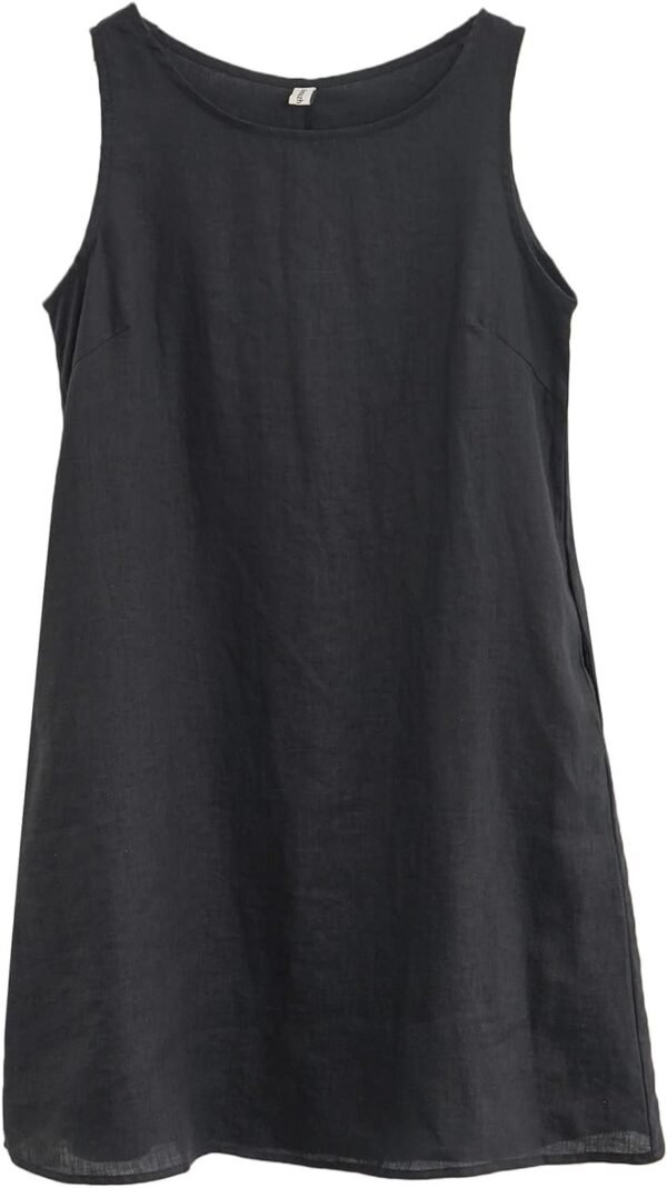 Women's Linen Sleeveless Shift Dress with Pockets Crew Neck Casual Tank Dress