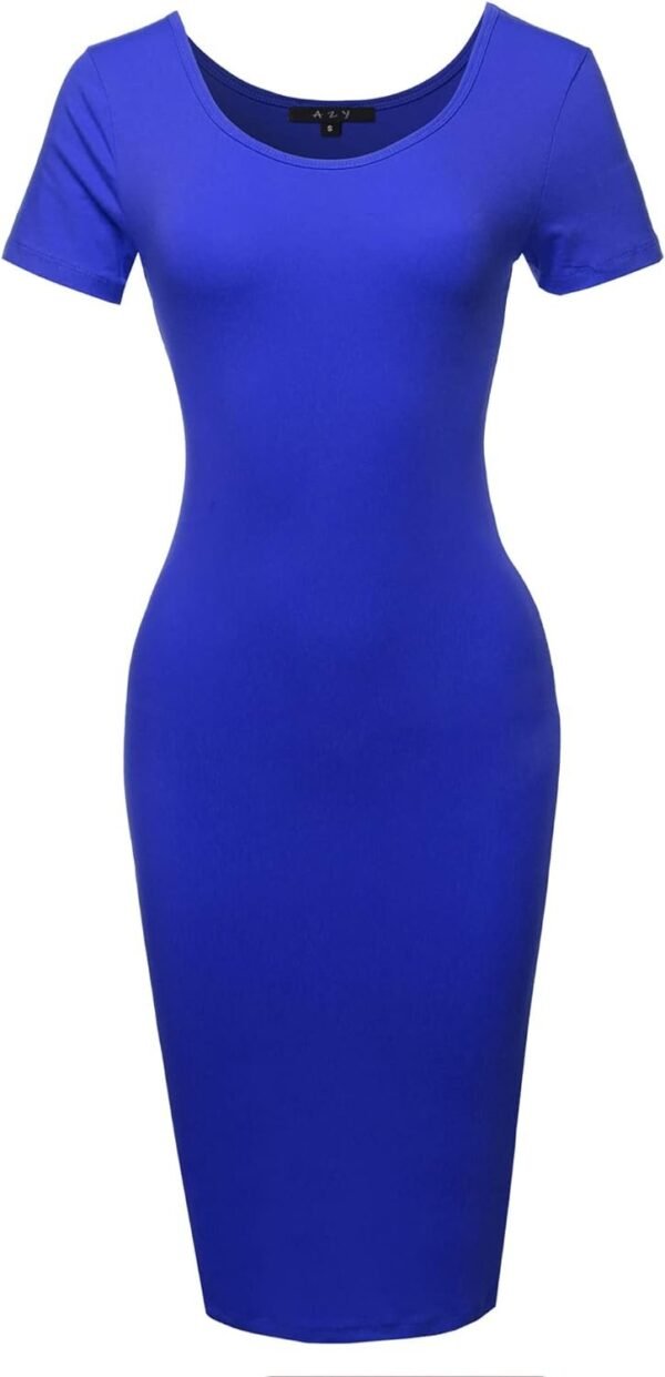 Women's Solid Fitted Classic Short Sleeve Premium Cotton Midi Dress