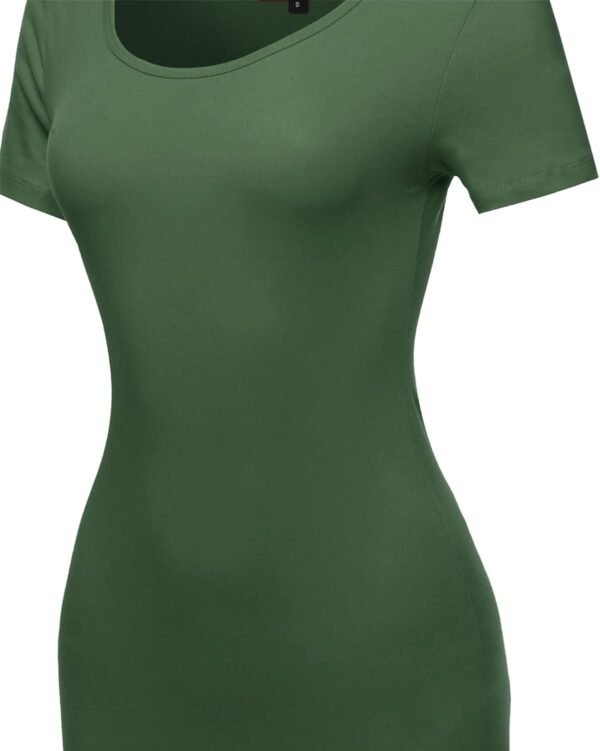 Women's Solid Fitted Classic Short Sleeve Premium Cotton Midi Dress