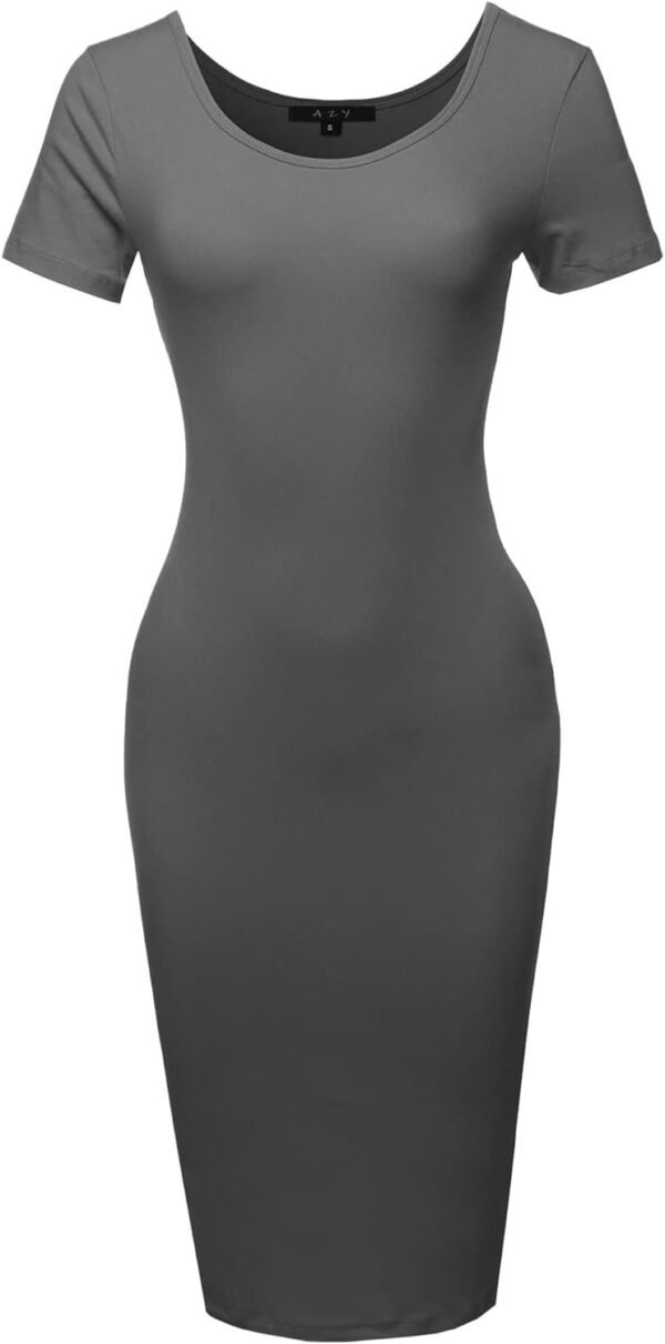 Women's Solid Fitted Classic Short Sleeve Premium Cotton Midi Dress