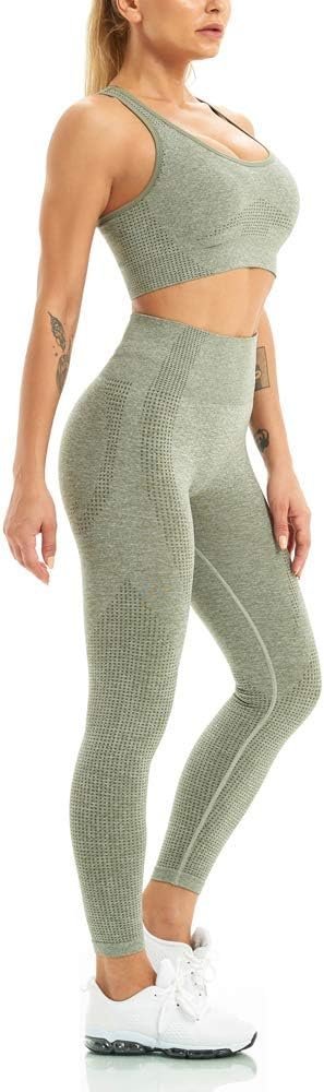 Women 2 Piece Workout Outfits Sports Bra Seamless Leggings Yoga Gym Activewear Set