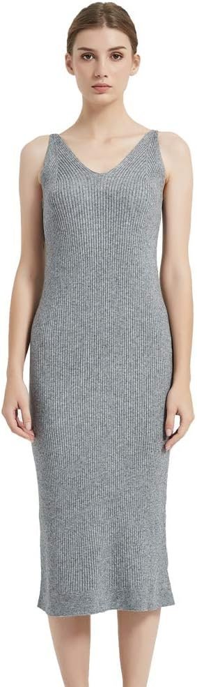 Women's Sleeveless Sweater Dress Knit Slim V Neck Bodycon Midi Stretchable Elasticity Slim Fits