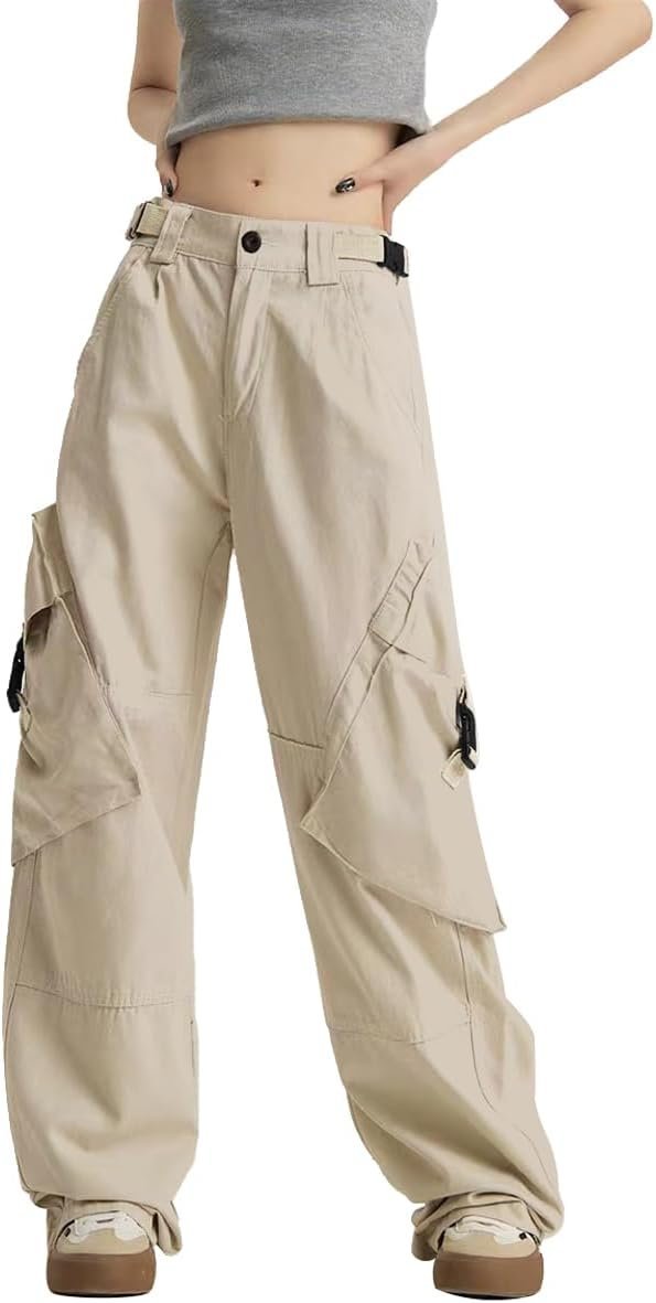 Women Baggy Adjustable Waist Women's Pants with Pockets Wide Leg Womens Trousers Comfy Fashion Techwear