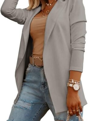 Womens Casual Long Sleeve Blazers Solid Color Knit Blazer Work Office Open Front Blazer Jacket