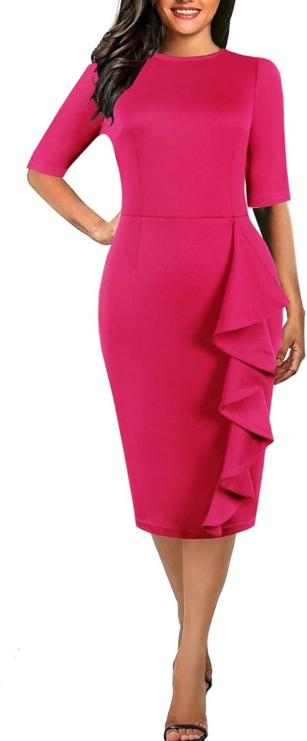 Women's Vintage Short Sleeve Polka Dot Falbala Fold Slim Fit Pencil Dress