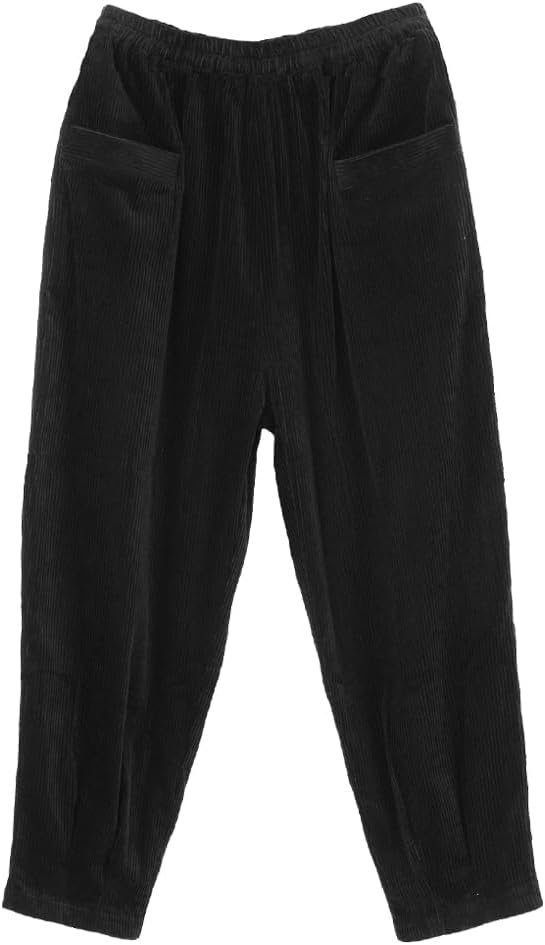 Women's Corduroy Baggy Pants Elastic Waist Loose Harem Pant Cotton Wide Leg Trousers with Pockets