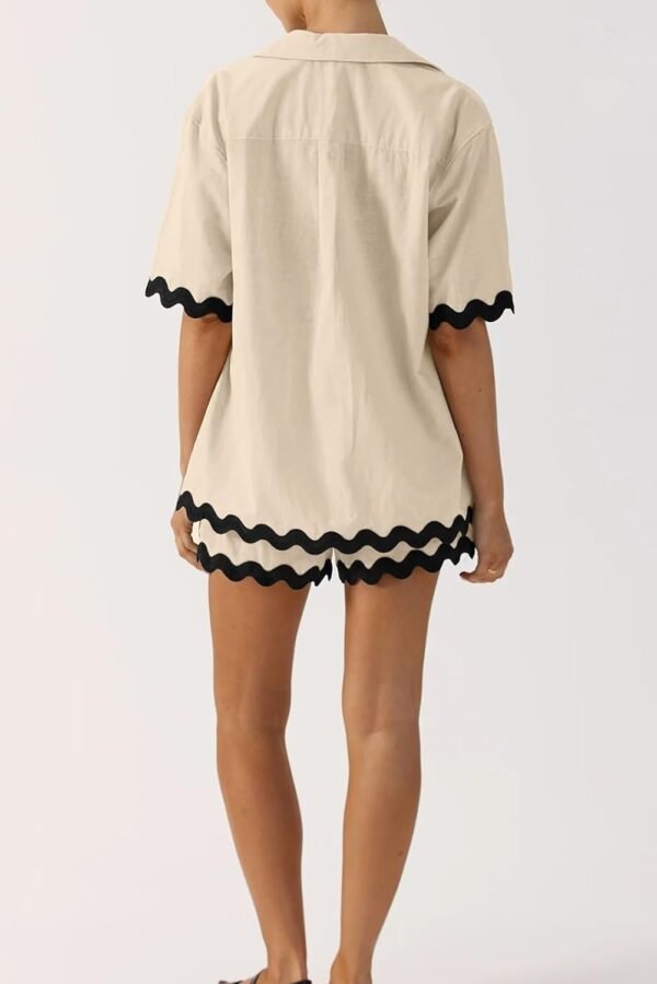 Women 2 Piece Outfits Summer Cotton Linen Button up Shirt and Shorts Set Loungewear for Beach Travel Vacation