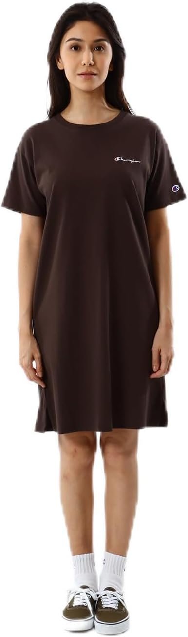 Short Sleeve Round Neck Cotton USA Script Logo Dress Women's Basic