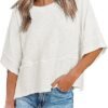 Womens Fashion T-Shirt CrewNeck 3/4 Sleeves Solid Color Loose Basic Pullover Tops Summer Casual Tees Blouses