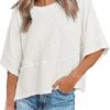 Womens Fashion T-Shirt CrewNeck 3/4 Sleeves Solid Color Loose Basic Pullover Tops Summer Casual Tees Blouses