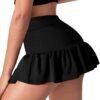 Women Stretchy Flared Ruffle Layered Mini Tennis Skater Skirts with Short