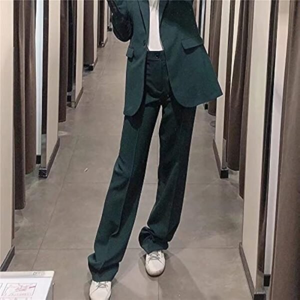 51nxpnyQeeL._AC_US1200.jpg Woman Green High Waist Women Pants Fashion Width Leg Up Trousers Straight Pants Button Fly Office Female Pants (Size : Small)