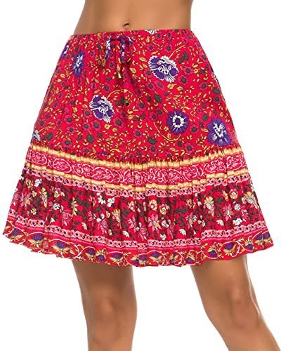 Women's Flared Short Skirt Floral/Solid Ruffle Mini Skater Skirt