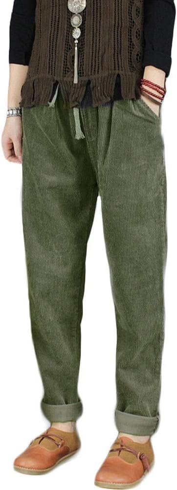 Women's Casual Corduroy Pants Comfy Pull on Elastic Waist Trousers Drawstring Cotton Pants