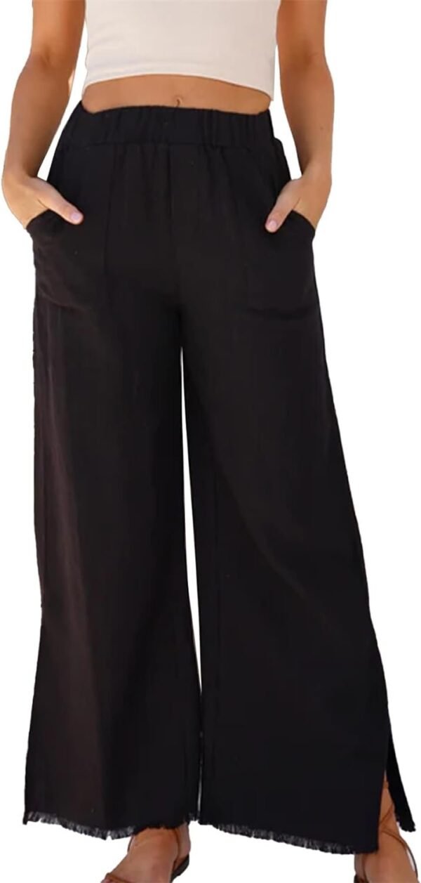 Womens Wide Leg Linen Pants Summer Beach Palazzo Lounge Trousers Casual Fashion Plus Size Vacation Clothes for Women