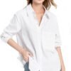 Women's Long Sleeve Shirts Button Down Blouse Cotton Tunic High Low Tops