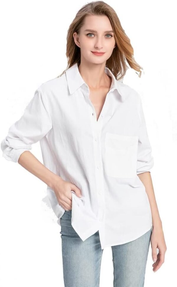 Women's Long Sleeve Shirts Button Down Blouse Cotton Tunic High Low Tops