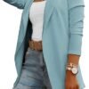 Womens Casual Long Sleeve Blazers Solid Color Knit Blazer Work Office Open Front Blazer Jacket