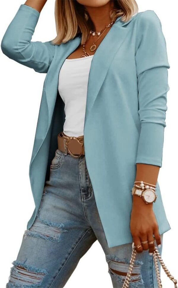 Womens Casual Long Sleeve Blazers Solid Color Knit Blazer Work Office Open Front Blazer Jacket