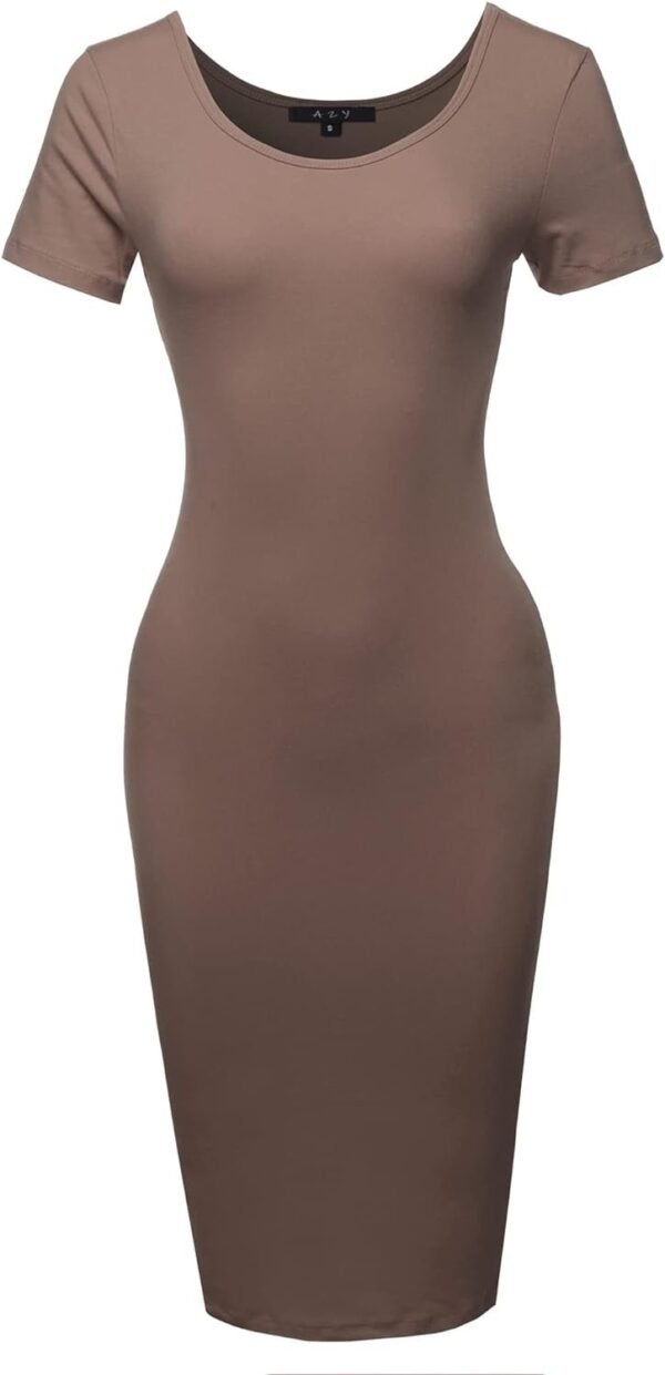 Women's Solid Fitted Classic Short Sleeve Premium Cotton Midi Dress