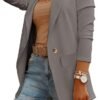 Womens Casual Long Sleeve Blazers Solid Color Knit Blazer Work Office Open Front Blazer Jacket