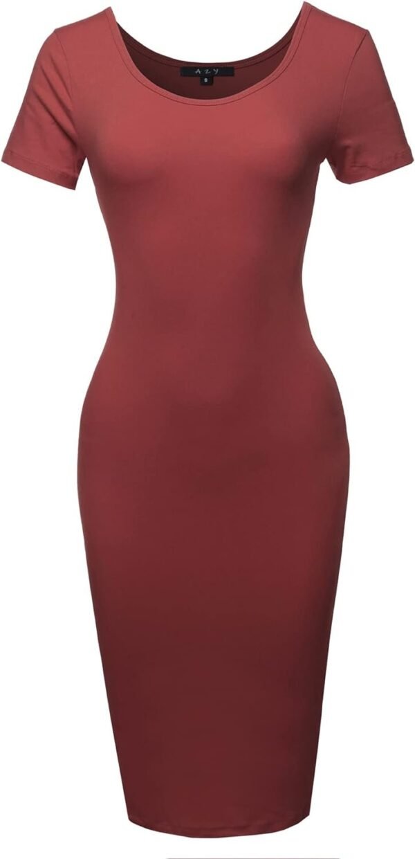 Women's Solid Fitted Classic Short Sleeve Premium Cotton Midi Dress