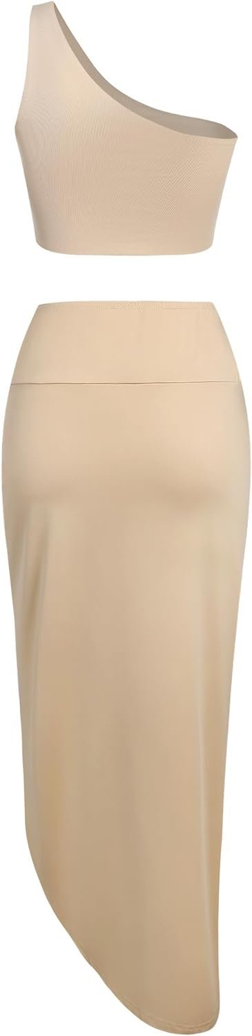 Women’s 2 Pieces Skirt with Crop Tank, High-Slit Twist Skirt Set Bodycon Dress for Party Club Nightout Cocktail