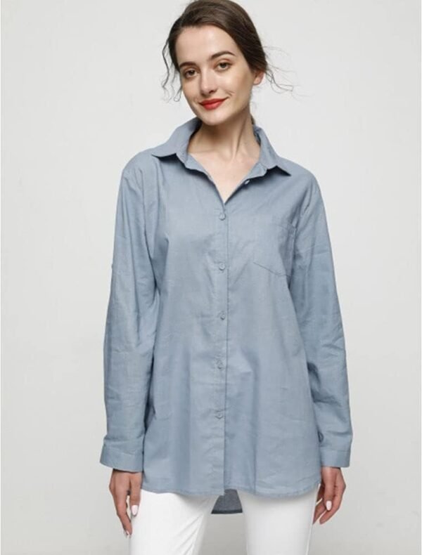 Women's Linen Blouse High Low Shirt Roll-Up Sleeve Tops