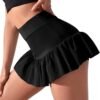 Women Stretchy Flared Ruffle Layered Mini Tennis Skater Skirts with Short