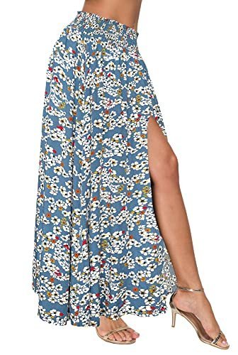 Women's Print Long Skirts High Waist Split A Line Full Length Maxi Skirt