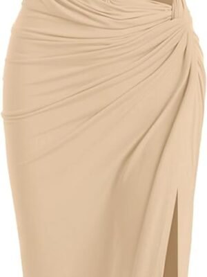 Women’s 2 Pieces Skirt with Crop Tank, High-Slit Twist Skirt Set Bodycon Dress for Party Club Nightout Cocktail